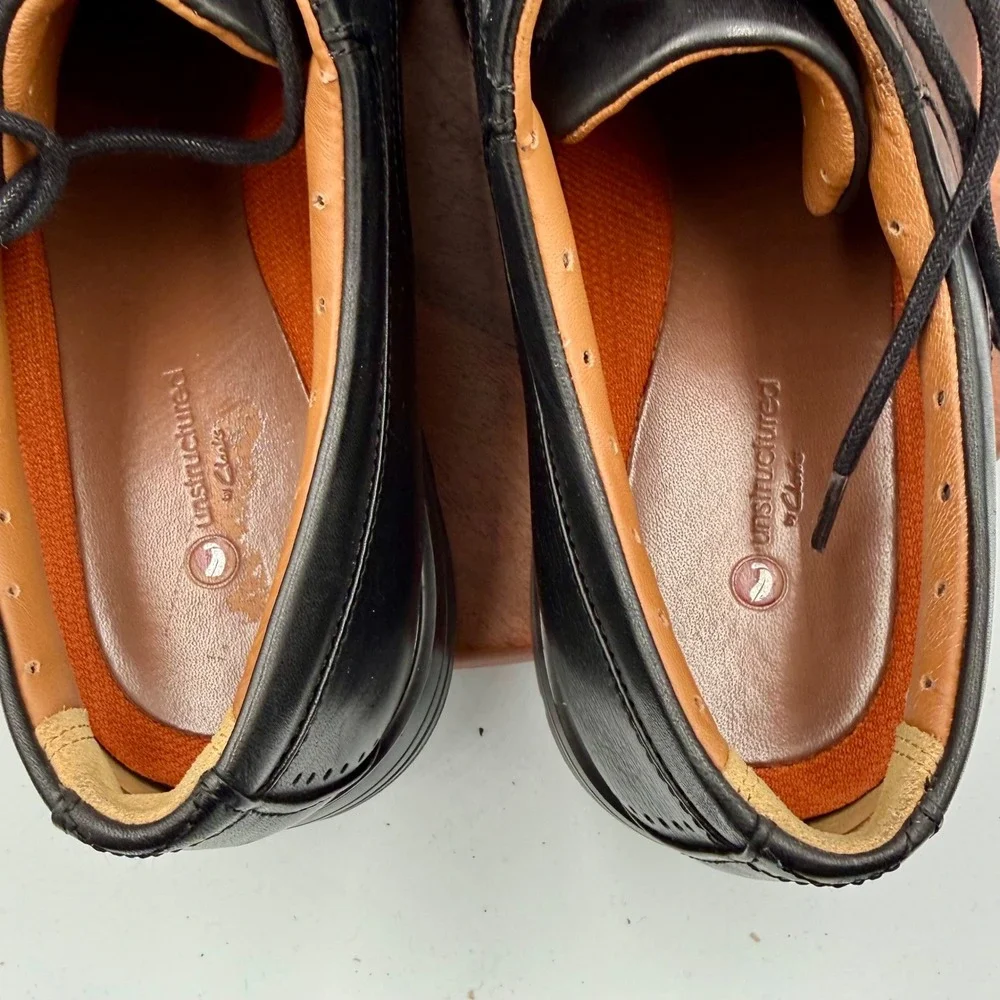 Clarks Unstructured Kenneth Black Leather Bicycle Toe Lace Up‎ Oxford Shoes M11